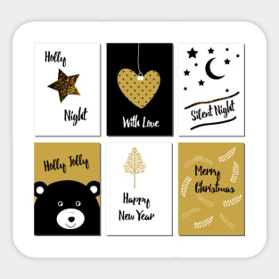 Merry Christmas cards - black, white and gold Sticker